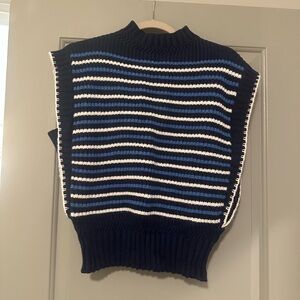 THML Striped Knit Sweater Vest in Navy, Blue & White